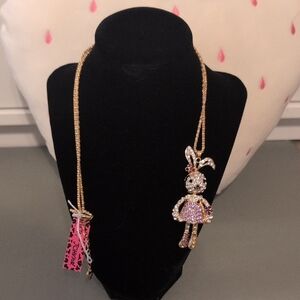 Betsey Johnson Gold and Purple Bunny Necklace